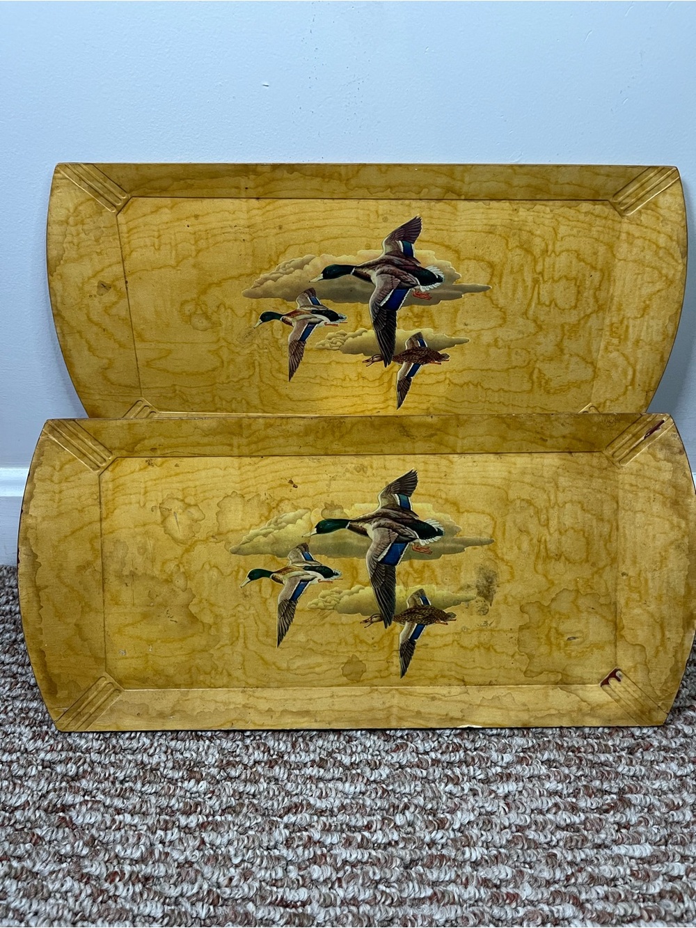 Vintage Decorative Tray with Flying mallard Duck Motif